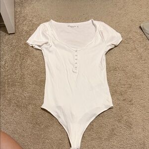 Abercrombie Ribbed Henley White Short Sleeve Bodysuit
